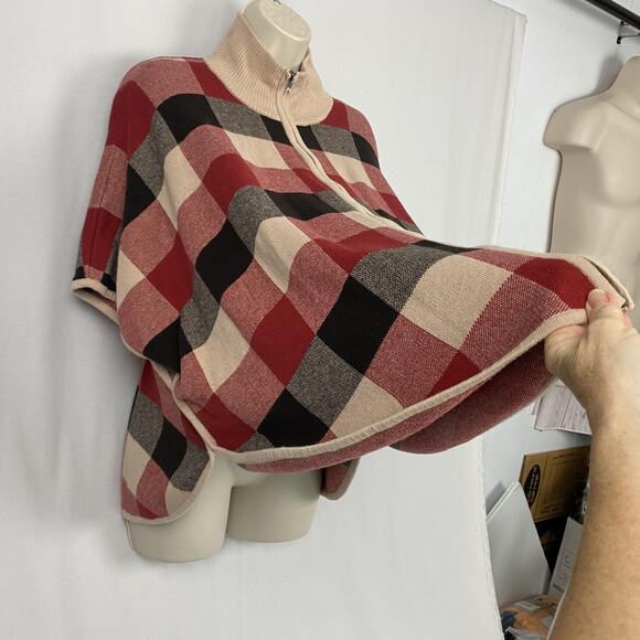 Jones New York Poncho Sweater Womens Small Medium Buffalo Plaid Zip Up Cabincore - Picture 4 of 12